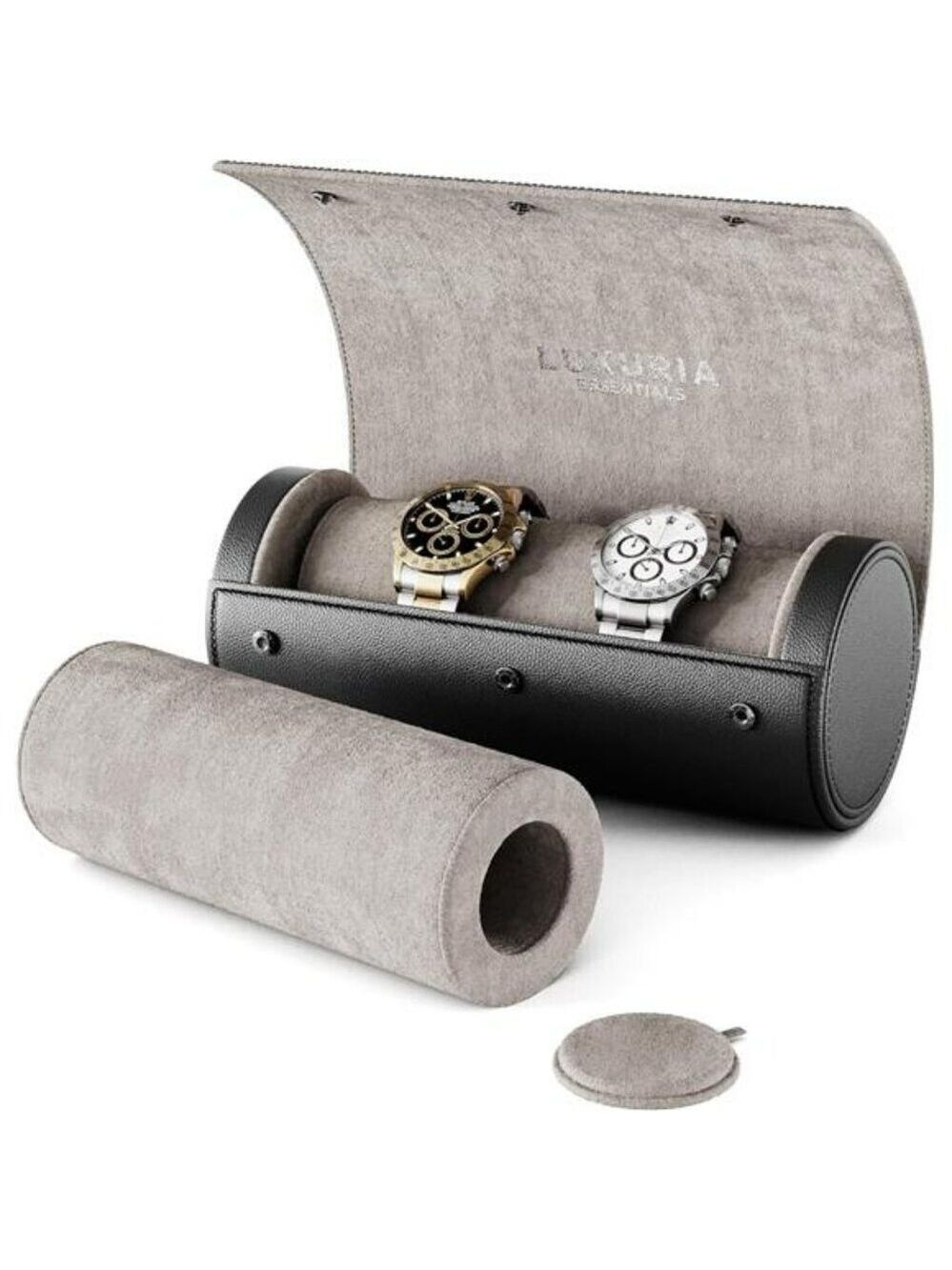 Leather Watch Travel Case for 2 Watches with Hidden Jewelry Storage Pouch